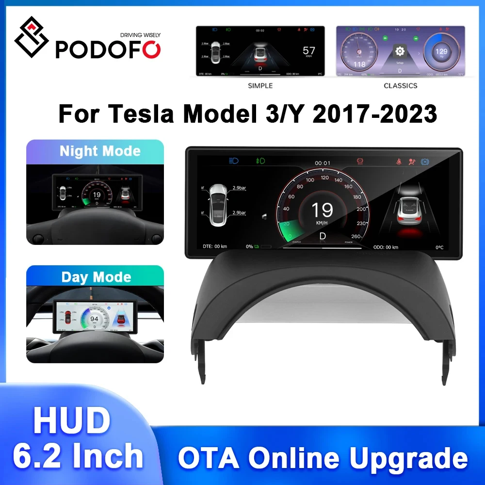 

Podofo 6.2Inch Head Up Display For Tesla Model 3/Y 2017-2023 HUD Dashboard Heads Up Display Bluetooth For Tesla HUD Accessories