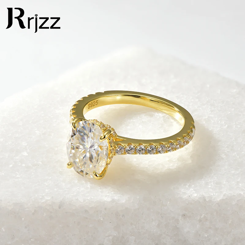 

Rrjzz 3CT обручальное кольцо с муассанитом овальной огранки VVS1 Lab Diamond Ring Кольцо из 100% стерлингового серебра 925 пробы для женщин Свадебные ювелирные украшения