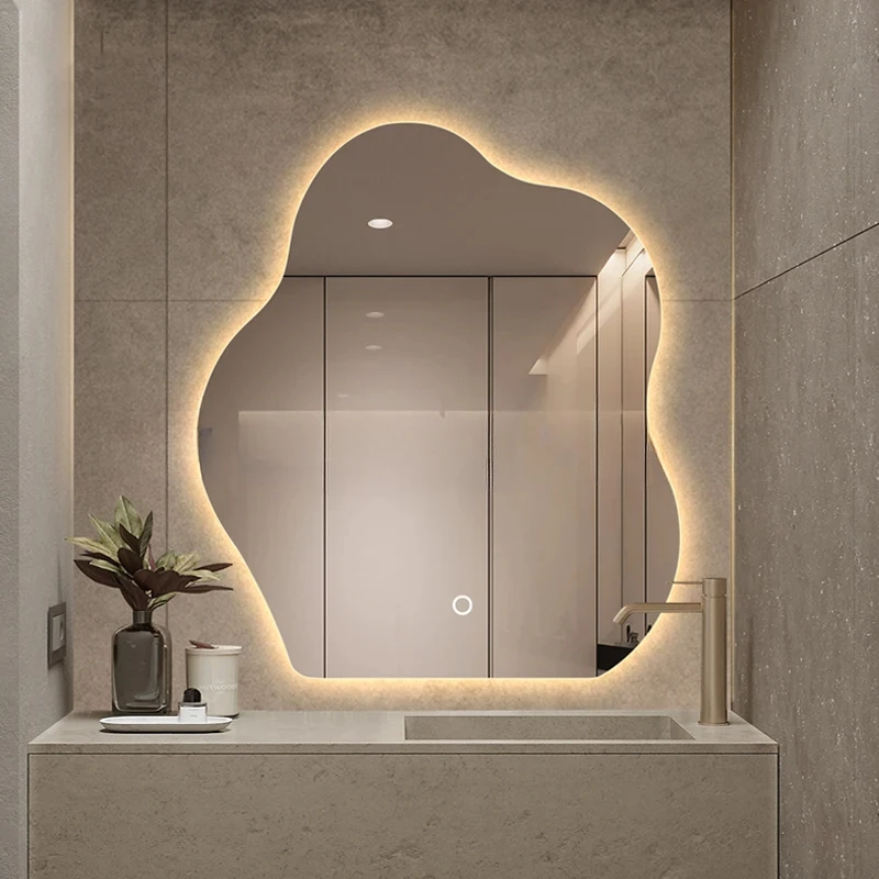 Modern Touch Smart Bathroom Mirror Light No Fog Irregular Vanity Bathroom Mirror Led Custom Espejos Con Luces Indoor Supplies