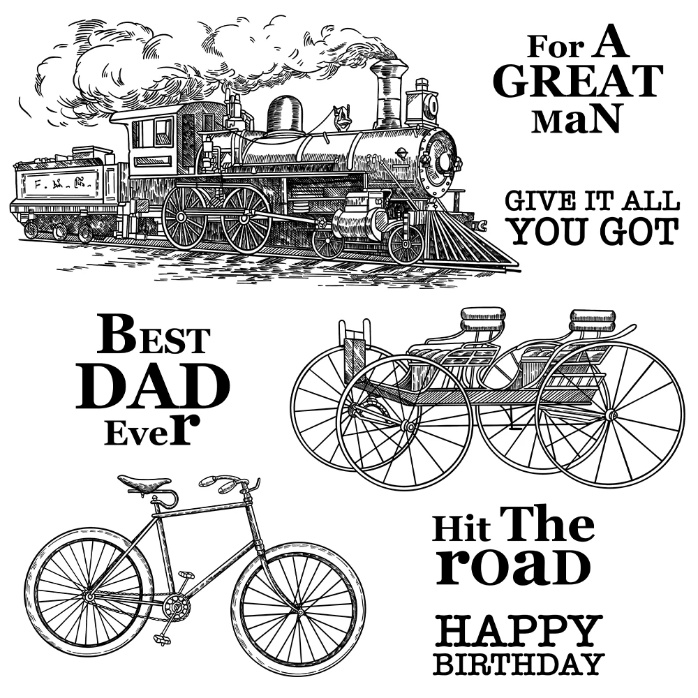 MangoCraft Vintage Bicycle And Train Clear Stamps For Decor DIY Scrapbooking Supplies Silicone Stamps For Paper Cards Albums