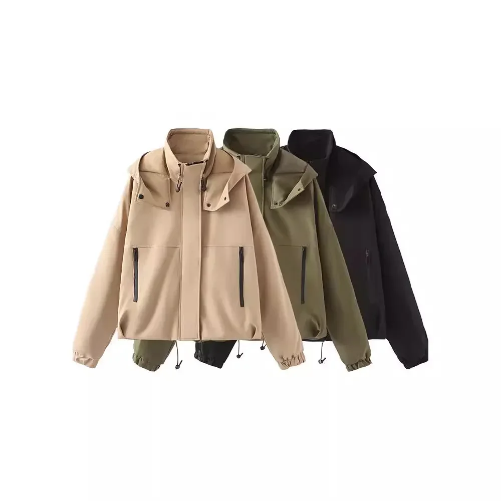 

Womens Classic Short Jacket Hooded Coat Spring Autumn Fashion Elegant Outerwear Latest