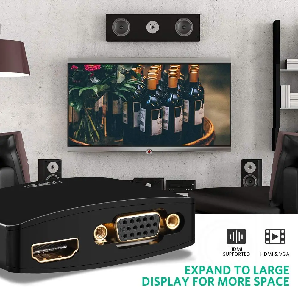 Adaptor UGREEN Mini DisplayPort ke HD-MI VGA 2 in 1 Mini DP Converter 1080P Thunderbolt 2 Male to Female