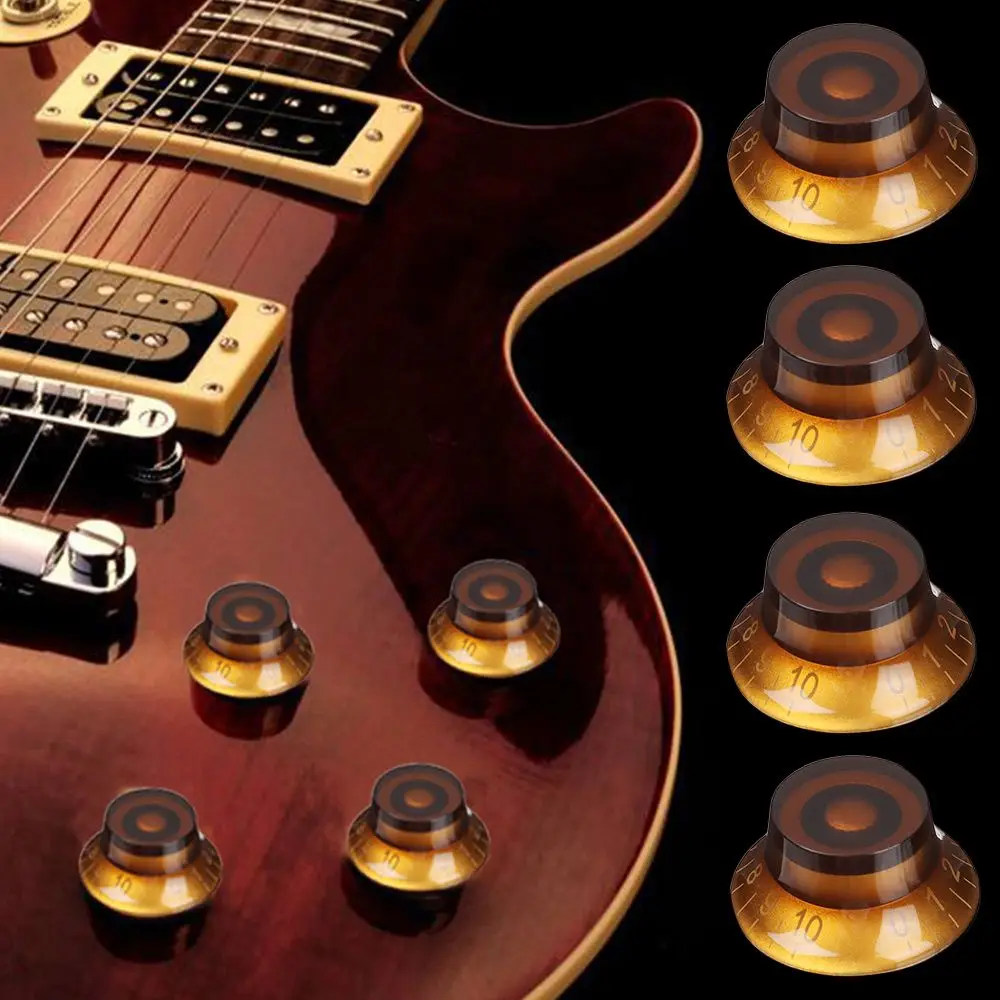 Brown with Gold Numbers Hat Shape Knob Tone Volume Knobs Electric Guitar Speed Control Bass Tuning Switch For Les Paul LP