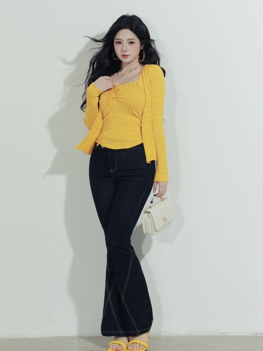 

Женские джинсы Deep Blue Flared, свободного кроя, с высокой талией, из хлопка, повседневные, больших размеров, утягивающие брюки-клеш