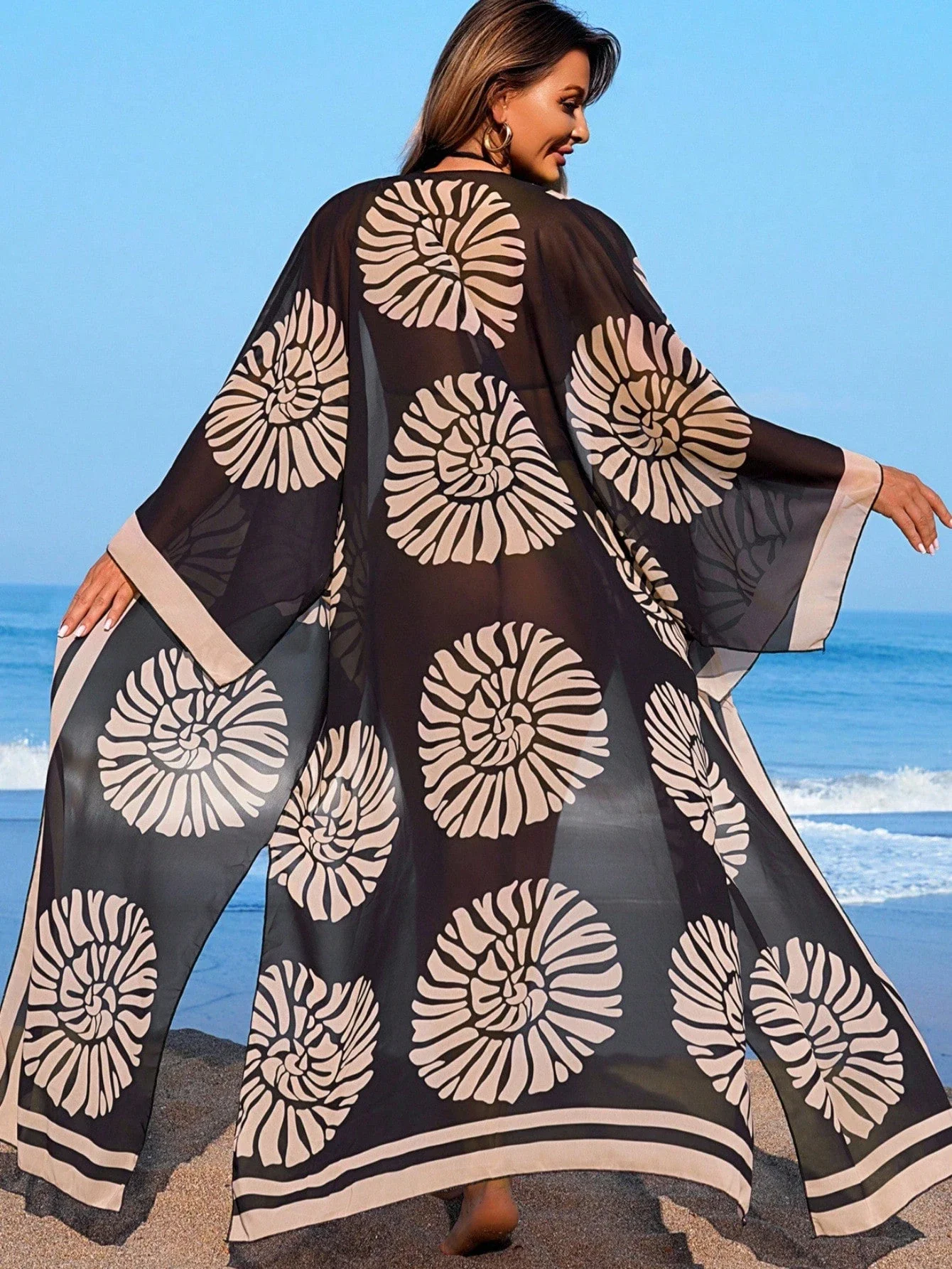 

Women Chiffon Floral Print Long Loose Oversized Beach Cover Up Dress