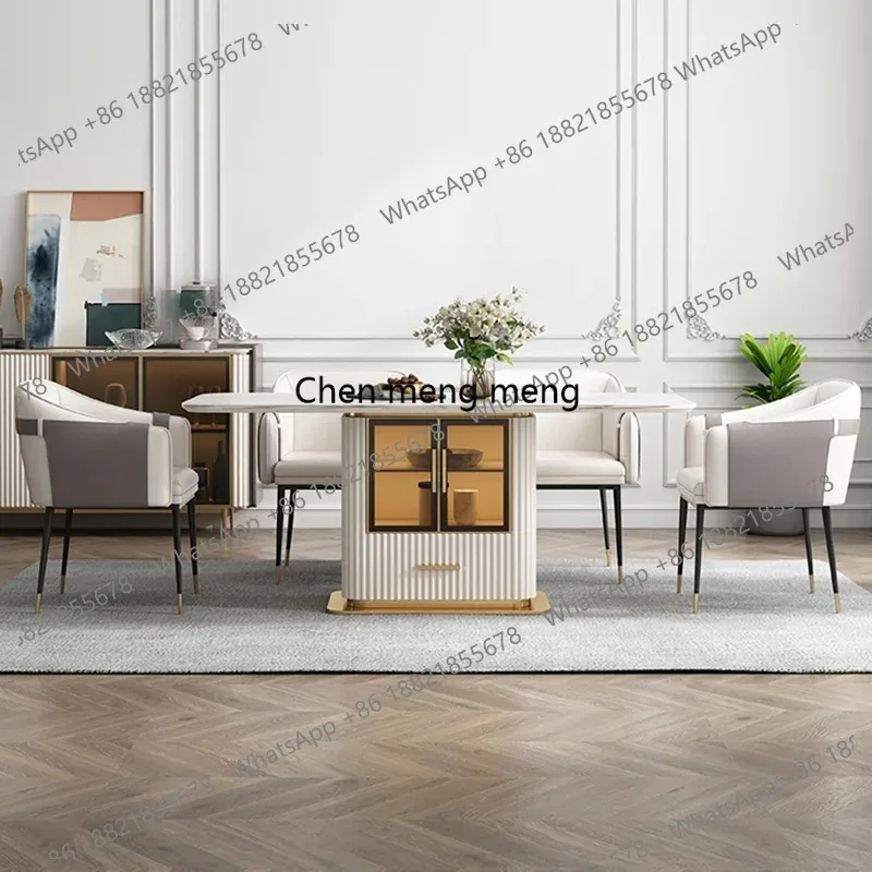 

Обеденный стол и стулья K153: современный, яркий, из каменной плиты, для дома, простой, многофункциональный, прямоугольный, с местом для хранения.