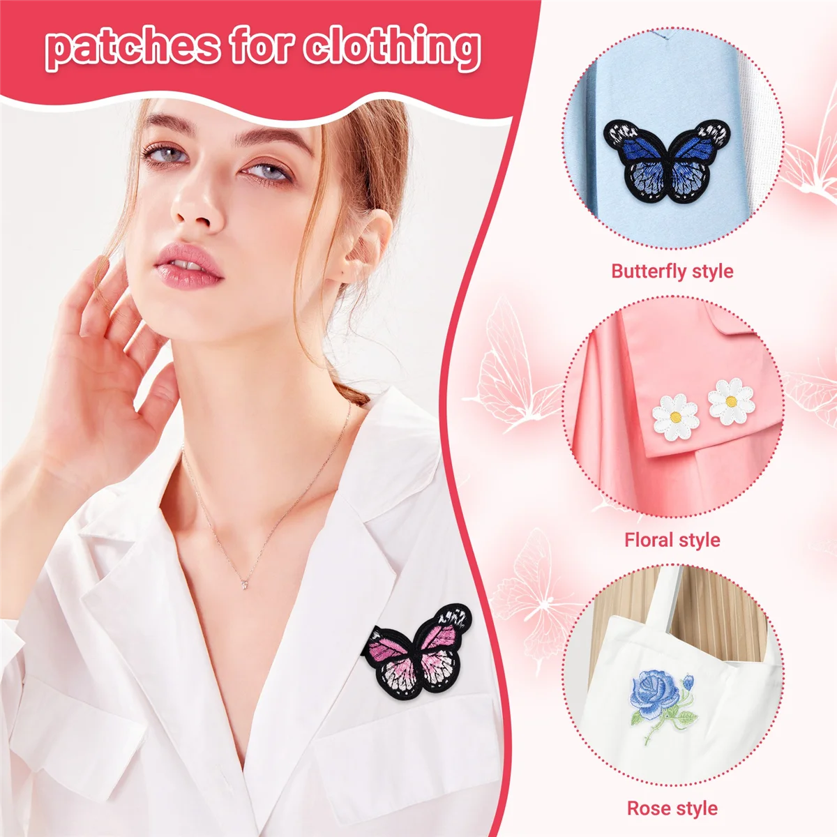 ABQR 16 pièces fleurs papillon fer sur patchs broderie appliques patchs pour artisanat bricolage décor, vêtements, sacs