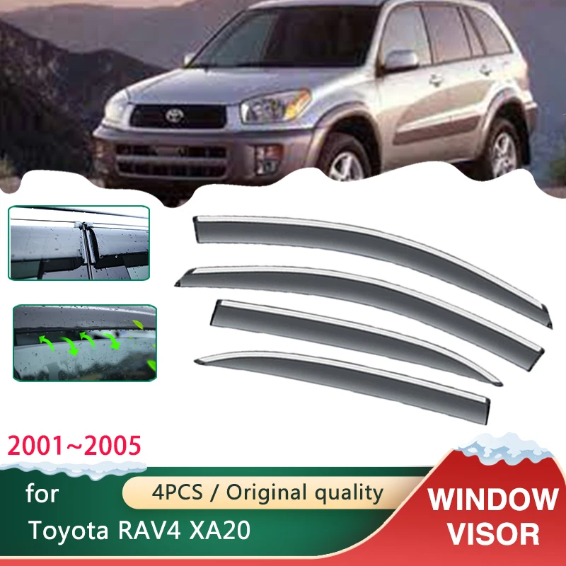 4x Car Windows Visors for Toyota RAV4 RAV 4 XA20 5-Door 2001~2005 2002 Accessories Awnings Sun Rain Smoke Shades Guard Deflector