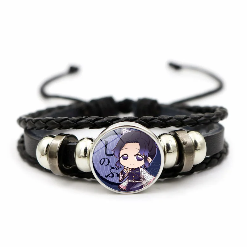 Demon Slayer Figures Bracelet Tanjiro Nidouzi Inosuke Zenizu Mini Action Figure Art Photo Charm Leather Bracelets for Fans Gift