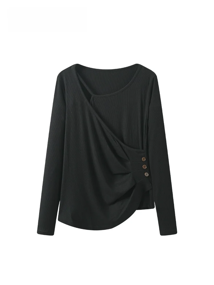 

Женская асимметричная футболка Cara CLUB больших размеров с длинным рукавом, весенняя, скрывающая недостатки фигуры, универсальная, модная, с нестандартным кроем