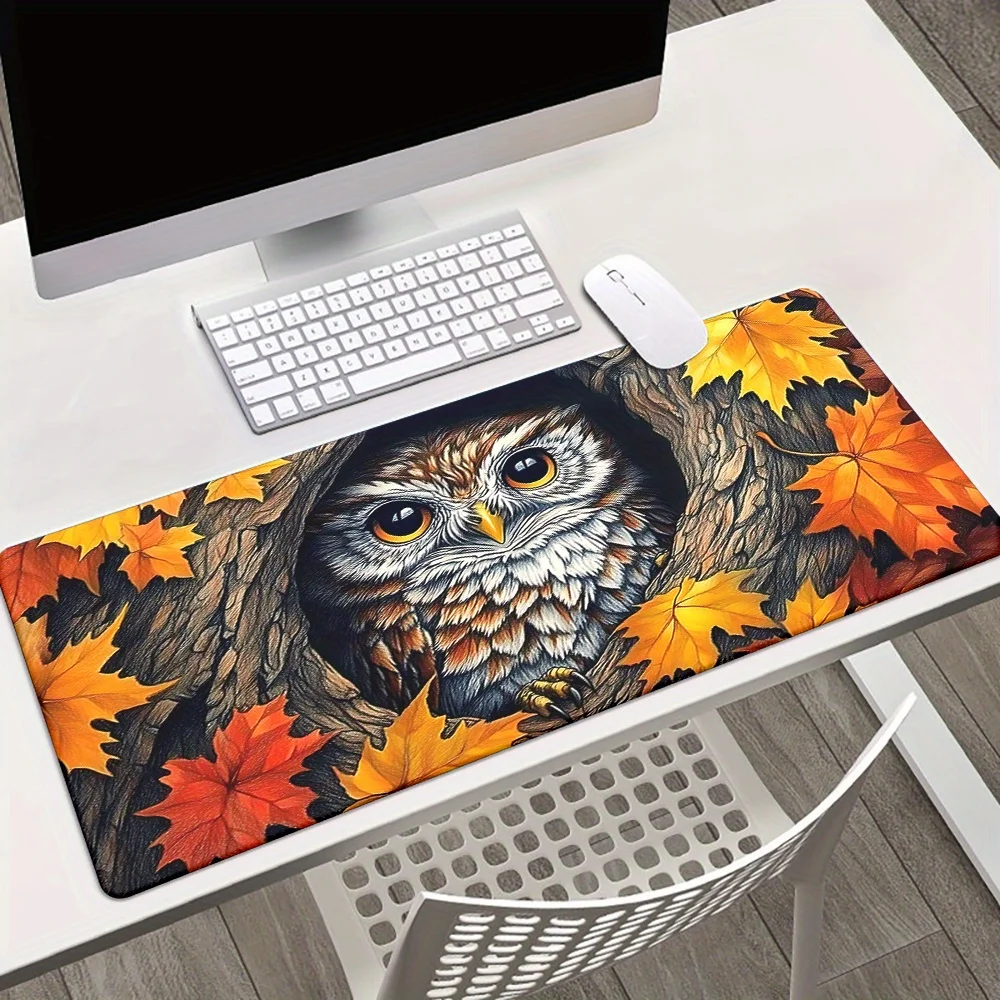 

Maple leaf owl pattern mousepad with its autumnal design is suitable for office use and gaming. It features a durable rubber