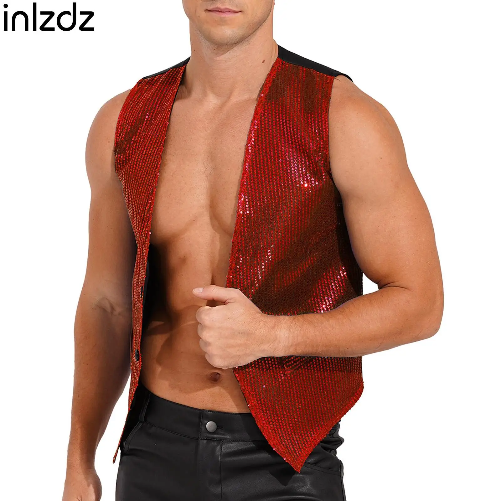 

Mens Womens Shiny Sequins Vest Stage Performance Hip-hop Jazz Dance Costumes Sparkle Street Dance Tops Tuxedo Waistcoat