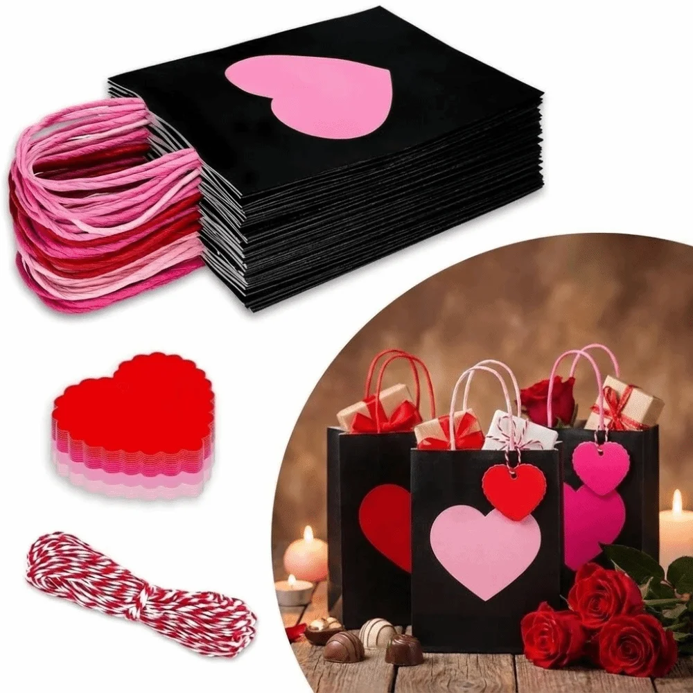 

10/12PCS New Heart Design Gift Bags Kraft Paper Eco-Friendly Shopping Bags With Handles Party Favor Bags Party Favor