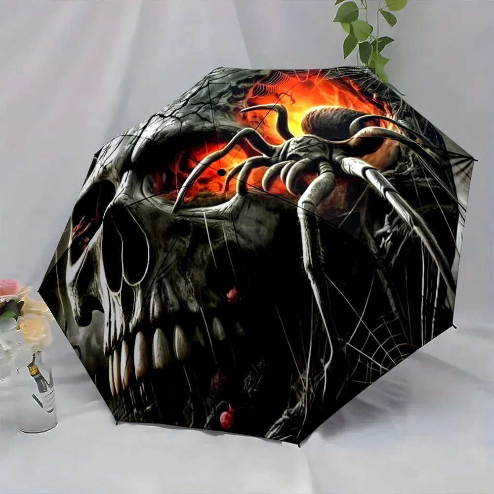 1PC Creepy Skull and Spider Design Umbrella Print 8 Iron Ribs Folding Umbrella Auto-Open Fashion Sunshade