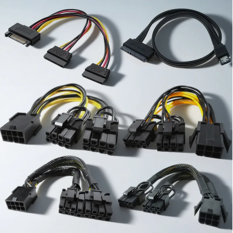 1PC Power Cord Computer Motherboard Socket 6p To Dual 8p Male/Female 1/2 Sata Power Supply Y Splitter Cable Sata Extension Cable