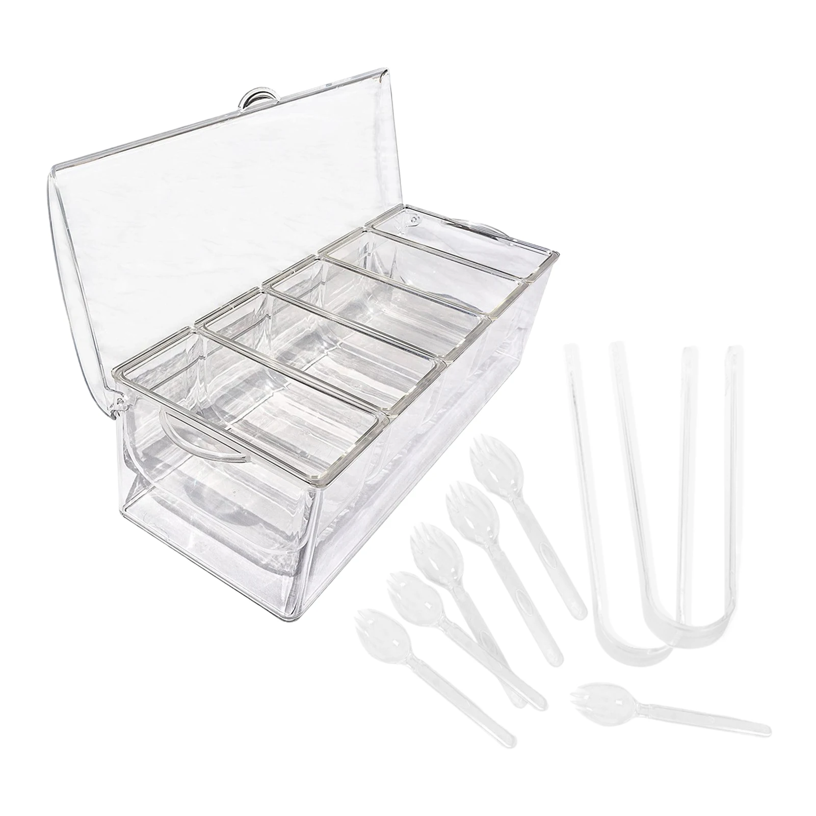 

Covered Transparent Salad Plate Kitchen Storage Box Household 5-compartment Detachable Seasoning Box