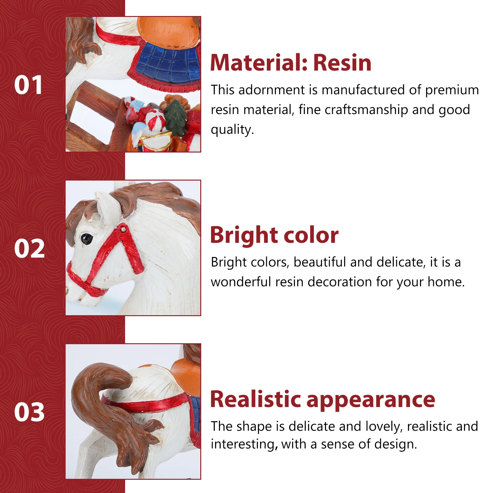 

1Pcs Resin Hobbyhorse Adornment Delicate Xmas Tabletop Ornament Home Desktop Resin Sculpture Office Decoration Desktop Ornament