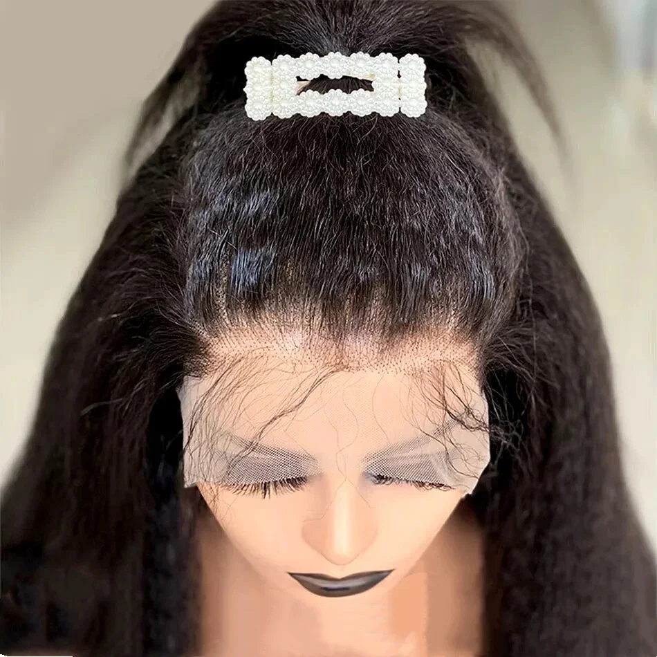 Yaki brasileiro em linha reta 13x4 hd frente do laço peruca de cabelo humano kinky em linha reta sem cola peruca frontal do laço cabelo humano 4x4 para as mulheres remy