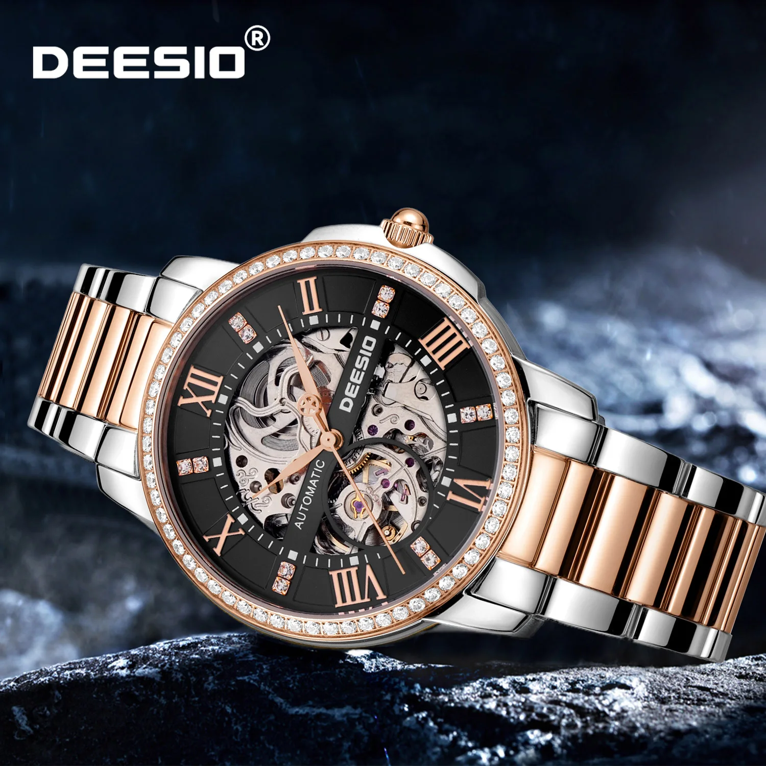 

Deesio Luxury Automatic Watch Mens 41mm Stainless Steel Bracelet Skeleton Dial Sapphire Crystal Waterproof Business Gift for Men