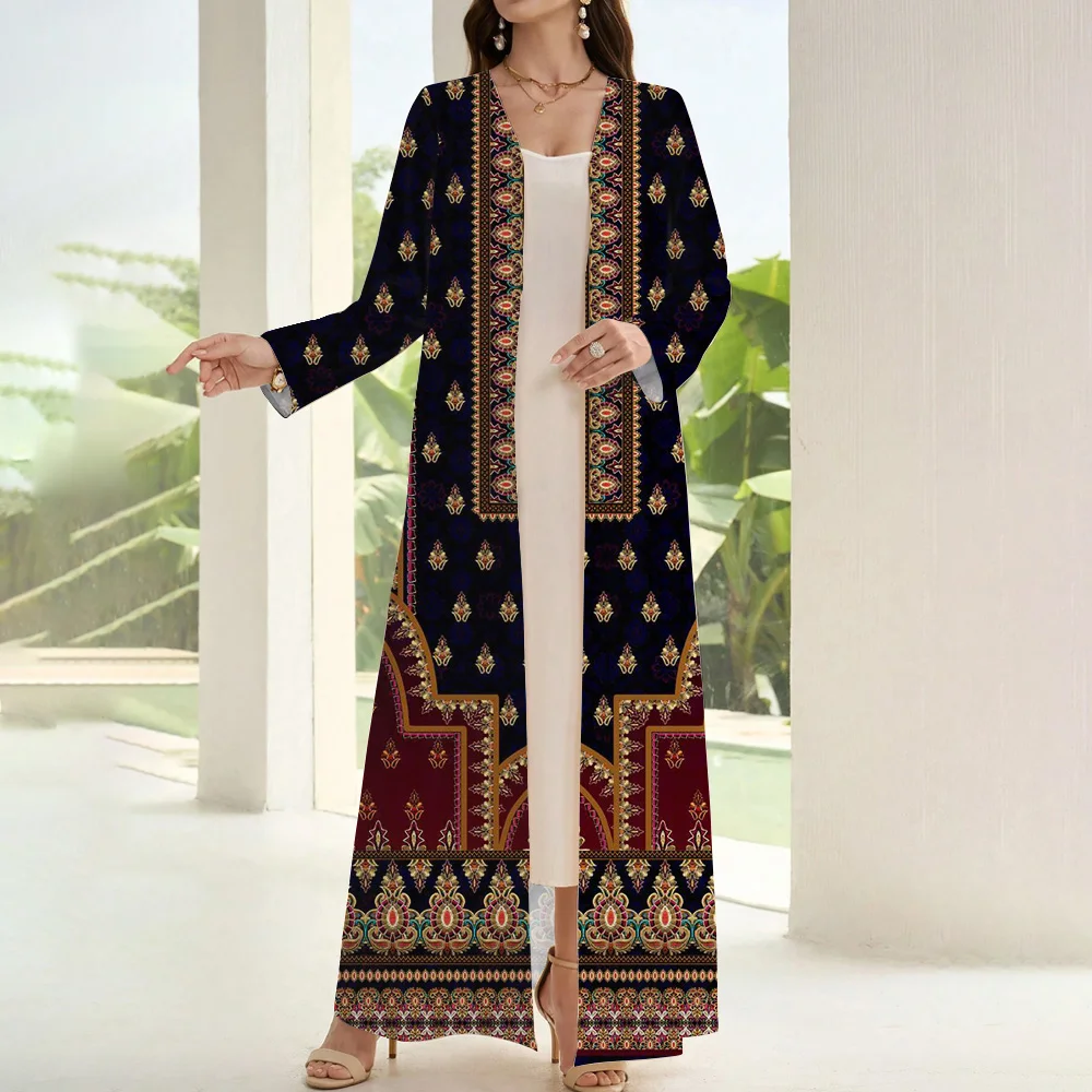 Islamic Clothing Open kimono Abaya Femme Two Piece Cardigan Muslim Abaya Dubai 2024 Luxury Print Long Sleeve Turkey Coat Robe