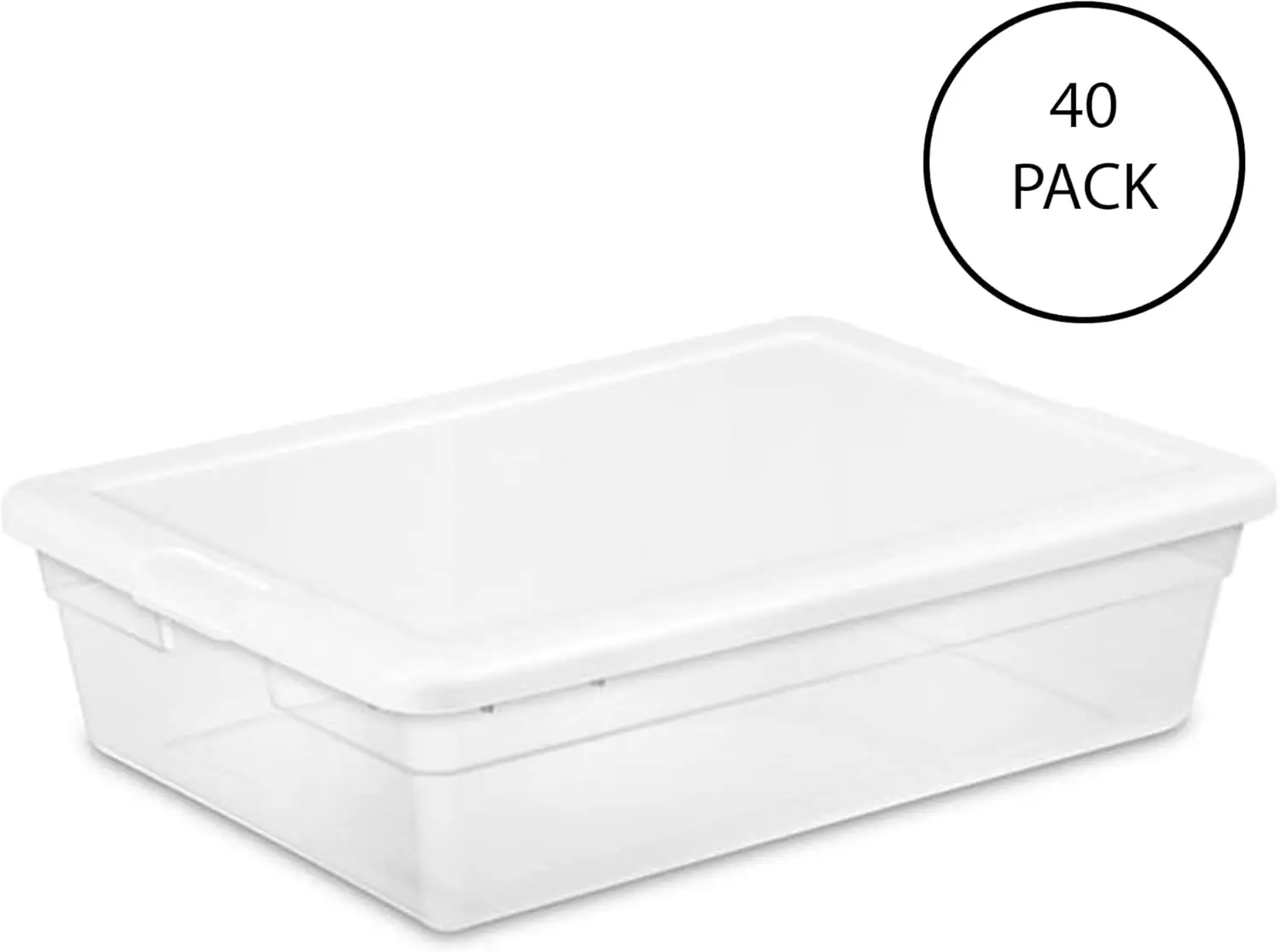 Sterilite 28 Qt Underbed Storage Box Stackable Bin with Lid Plastic Container To Organize Bedroom Clear Base White Lid 20-Pack