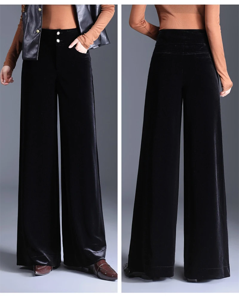 Natural Mulberry Silk Velvet Ladies' Trousers Simple and Elegant Straight-leg Pants with Noble Look Suitable for Business Casual