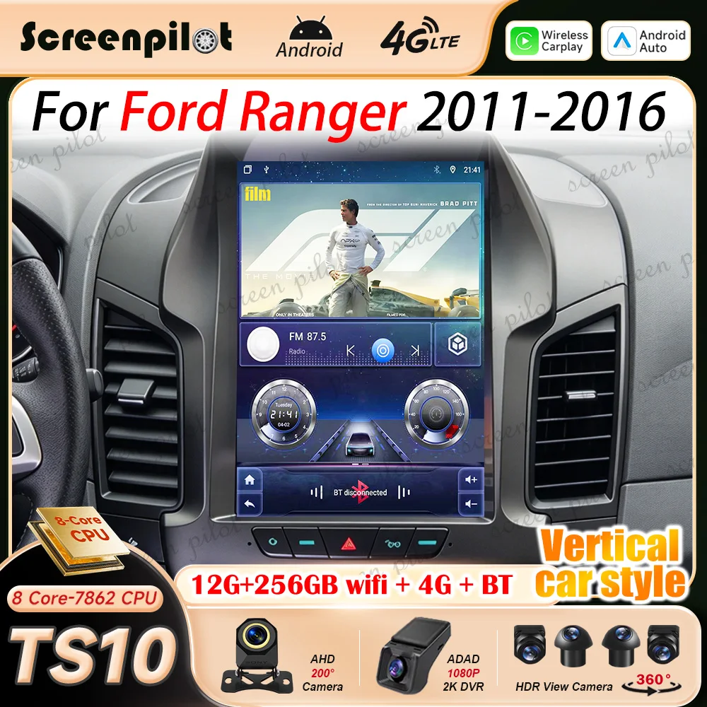 Android 16 Car Radio Stereo For Ford Ranger 2011 2012 - 2016 Stereo Head Unit 2K QLED Multimidia Player GPS Carplay Android Auto