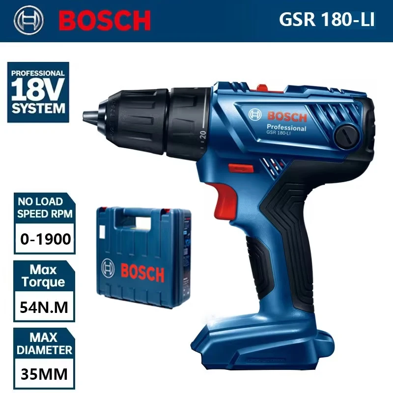 

Электрическая дрель Bosch GSR 180 Li, 18 в, профессиональная беспроводная отвертка с ящиком для инструментов, беспроводные многофункциональные вращающиеся электроинструменты