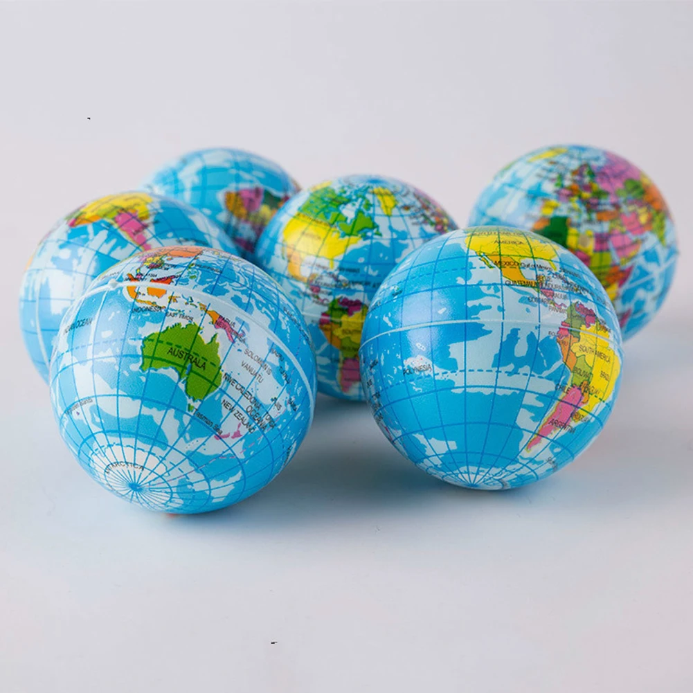 6Pcs Mini Earth Stress Balls Finger Exercise PU Globe Squeezable Balls Educational Foam Squeezable Balls Gifts for Boys Girls
