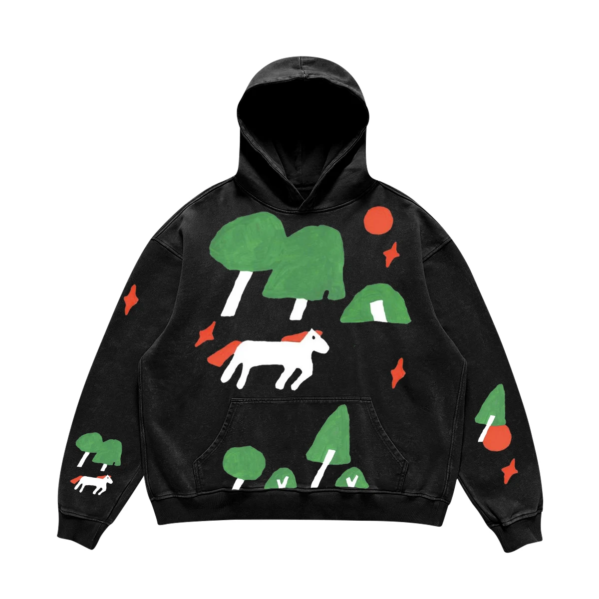 Heavyweight 450G Hoodie Ins Advanced Cartoon Splicing Unisex Couple Style Sweatshirt Men's Women's Hat Matching Clothing