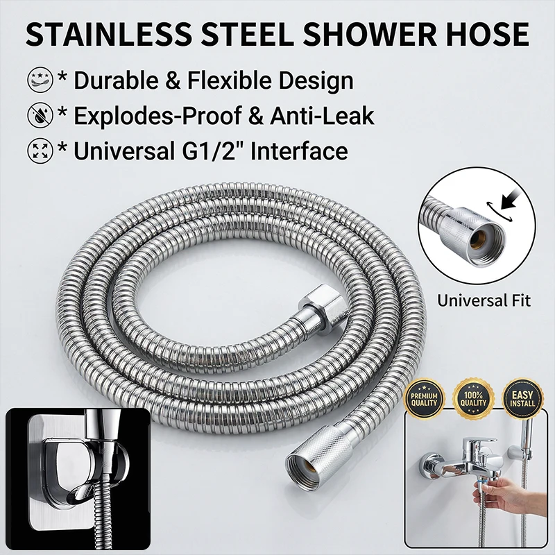 

Stainless Steel Shower Hose1.5/2m, High Temperature Resistant Bathroom Shower Pipe Extension Bathroom Accessories