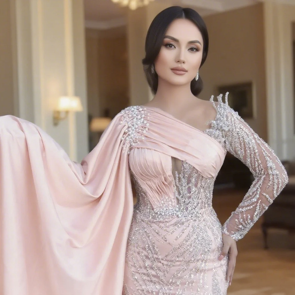 فستان حورية البحر أنيق بأكمام طويلة للمناسبات الرسمية فساتين فيستدوس فيمينينو كوتور فستان كوكتيل مخصص