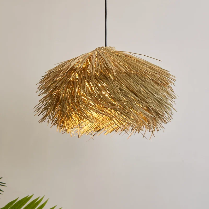 Hand Woven Rattan Led Chandelie Japanese Wabi Sabi Restaurant Bar Hanging Lamp Home Loft Room Decor Retro Pendant Lights Fixture