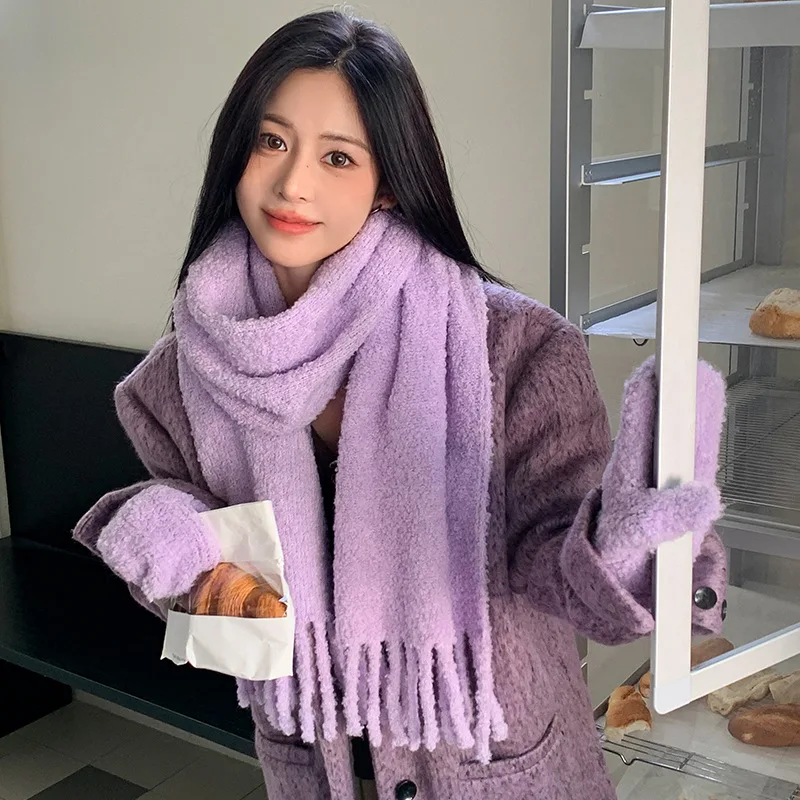 

Женский зимний теплый шарф, универсальный однотонный шейный шарф с кисточками, модная шаль на шею в корейском стиле, студенческая простая