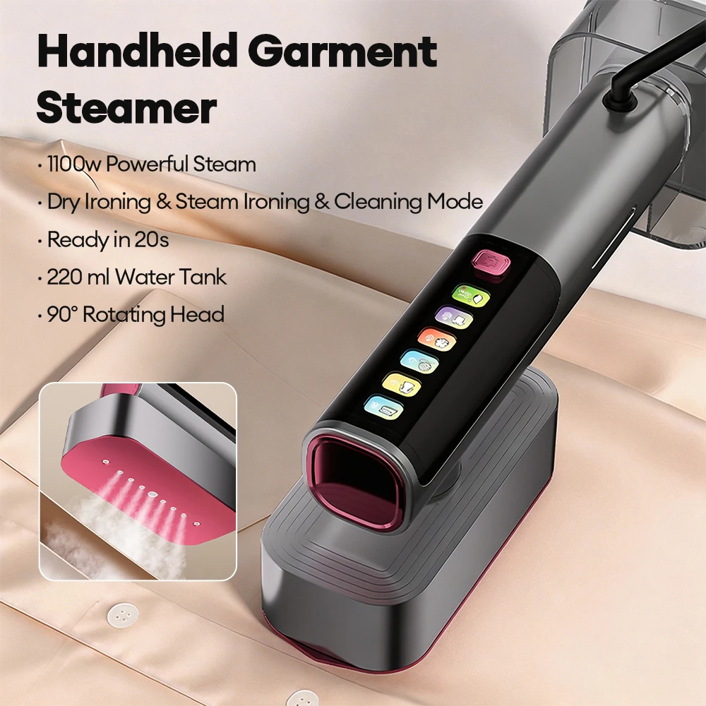 Tragbarer Handdampfglätter 1100W Schnellheizender Dampfbügel 90 ° Drehbarer Kopf, zwei Dampfauslässe, Reise-Stoffglätter gegen Falten – Detail 6