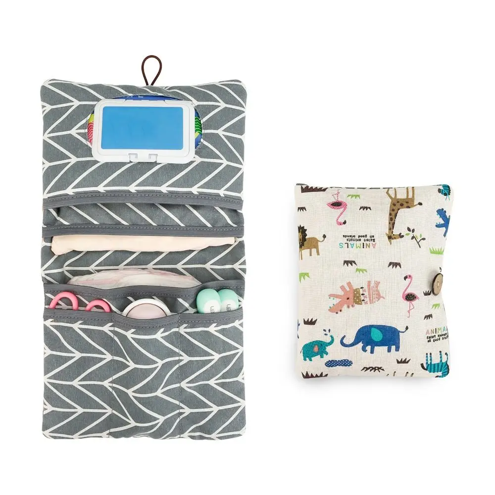 

Cartoon Pattern Baby Diapers Storage Pouch Multi-Compartment Foldable Stroller Storage Bags Large Capacity Portable