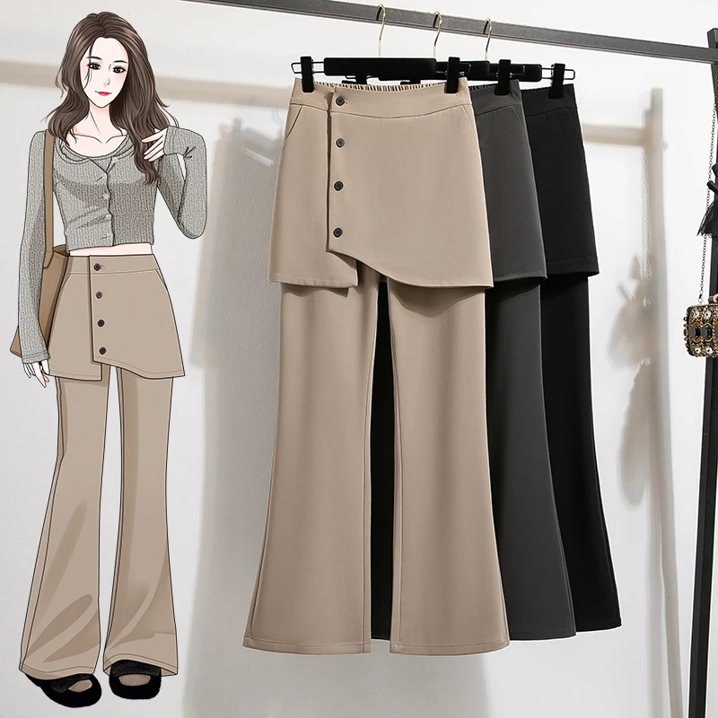 

High Waist ey Suit Wide Leg Pants Skirt Faionable Casual Floor Length Trousers Women's Premium Collection Commute Sle