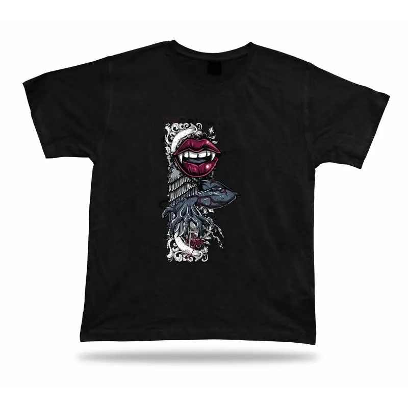 

Вампир Монстр Большие Губы потрясающая крутая футболка современный дизайн подарок на день рождения одежда