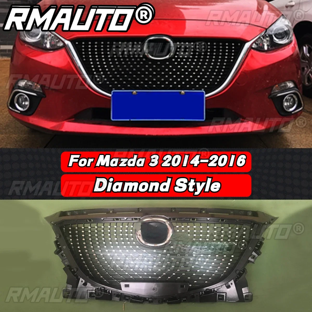 Para Mazda 3 Axela 2014-2016 estilo diamante rejilla de parachoques delantero parrilla de carreras Kit de carrocería de rejilla de malla para Mazda 3 Axela accesorios de coche
