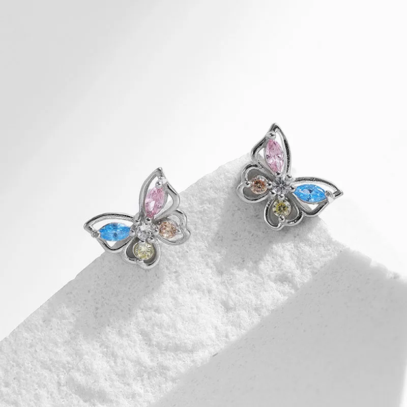 2024 NEW Y2K Colorful Butterfly Earrings 925 Sterling Silver Exquisite Ear Studs Women's Party Jewelry Surprise Gift