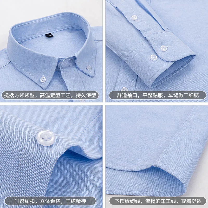 New Men Oxford Solid Color Shirt For Male Long Sleeve High Quality 100% Pure Cotton Soft Comfort Slim Fit Man Dress Shirts M-5XL