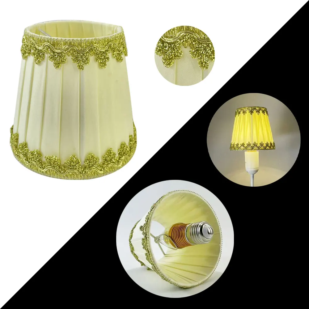 140mm Cloth Lampshade Palace Vintage Table Lamp Translucent Pleated Style Gold Silk 3D Handmade Lace Decoration Metal Skeleton