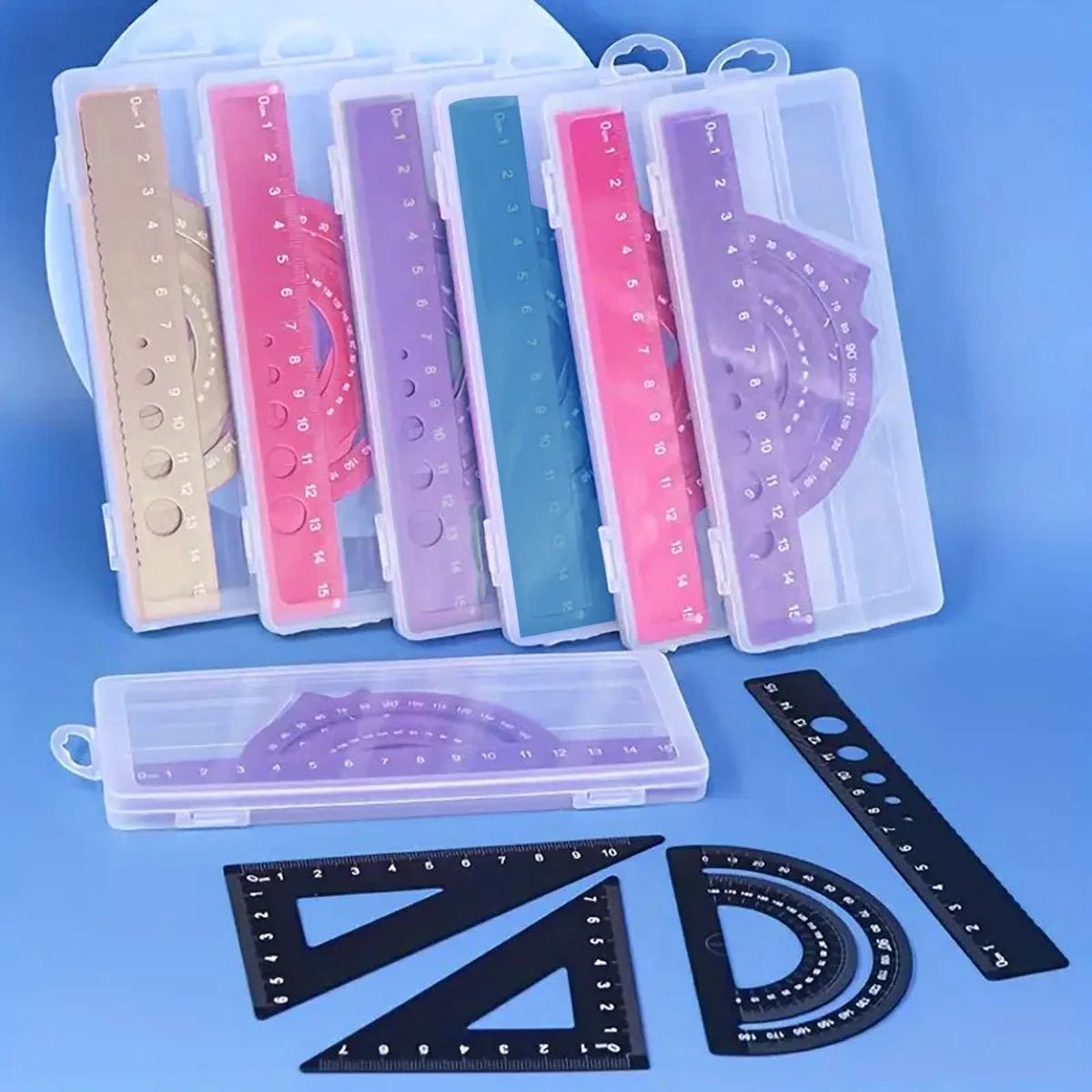 4pcs Metal Drafting Set With Storage Box Students Measure Ruler Set Multi-Function Set School Office Supplies Gift for Student