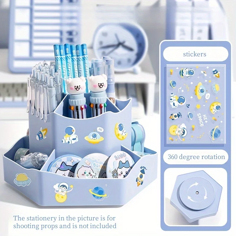 360-Degree Rotating Desk Organizer - Large Capacity, Multi-Functional Storage for Office Supplies, Cosmetics, Pens & Markers - I