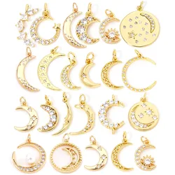 1PC New Copper Charms Gold Color Metal Sun Moon Enamel Clear Cubic Zirconia Pendant DIY Necklace Women Men Party Jewelry Gifts