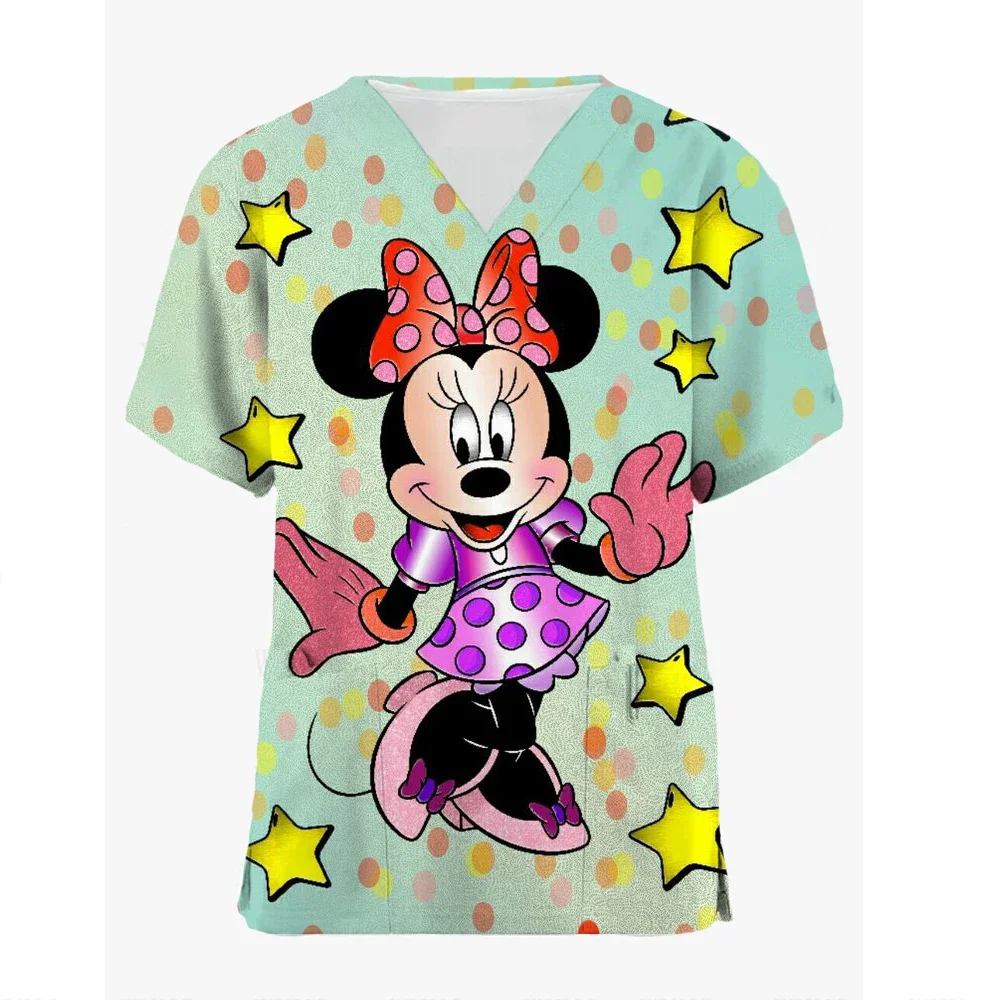 

Disney Scrub Tops For Women Mickey Mouse Cartoon Spa Uniform Medical Uniforms Beauty Pet Shop Nurse Uniform V Neck Tunic Pocket