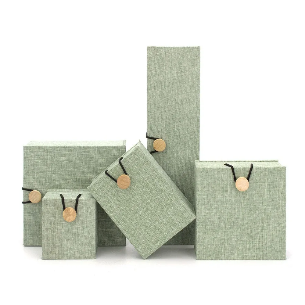 Linen Wood Jewelry Box Fleece Lining Dust Protect Pendant Bracelet Box Multi-purpose Button Closure Jewelry Case Gift Giving
