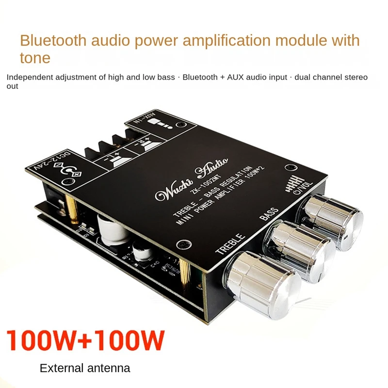 1 Set ZK-1002MT With DC Cable 100Wx2 Bluetooth Audio Amplifier Board Bluetooth Amplifier Board Accessories