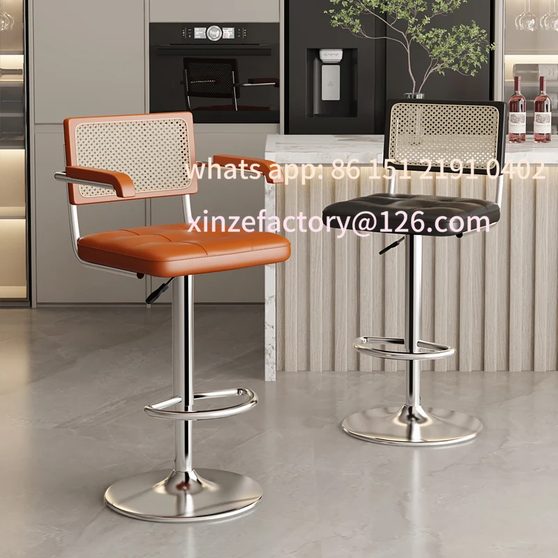 كرسي مسند ظهر من الخيزران قابل للرفع وقابل للتخصيص لمقعد دوار لجزيرة المطبخ مع مسند للقدمين حديث R