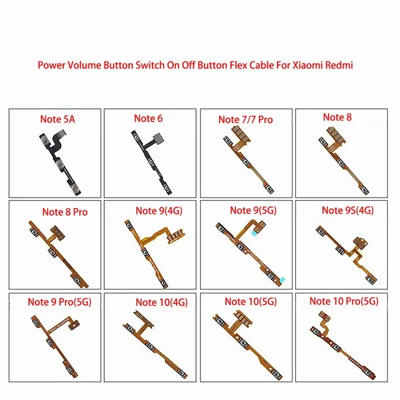 

Pop Power Volume Button Switch On Off Flex Cable For Redmi Note 4 4X 5 5A 6 7 8 8T 9 9S 9T Pro 4G 5G